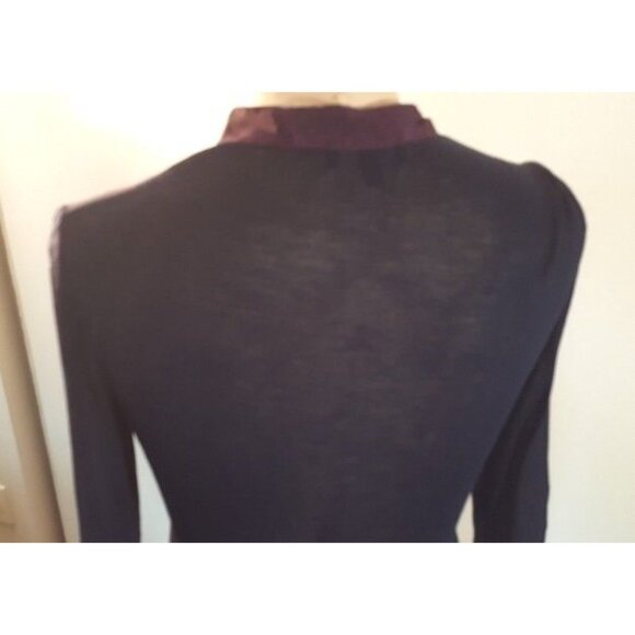 Aritzia BABATON silk blend navy & purple long sleeve V neck top blouse tunic - Picture 5 of 11